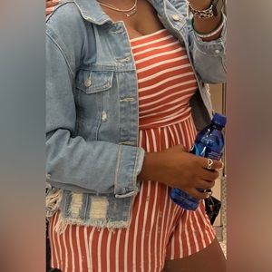 Fashion Nova Orange Striped Romper 🧡